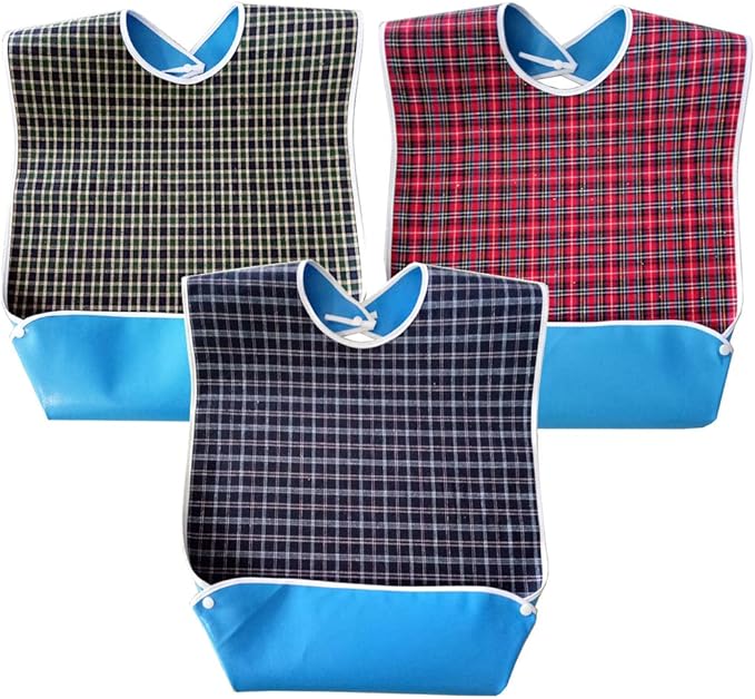 LASIEYO Adult Bibs, 3 Pack Adult Bibs with Crumb Catcher, Unisex