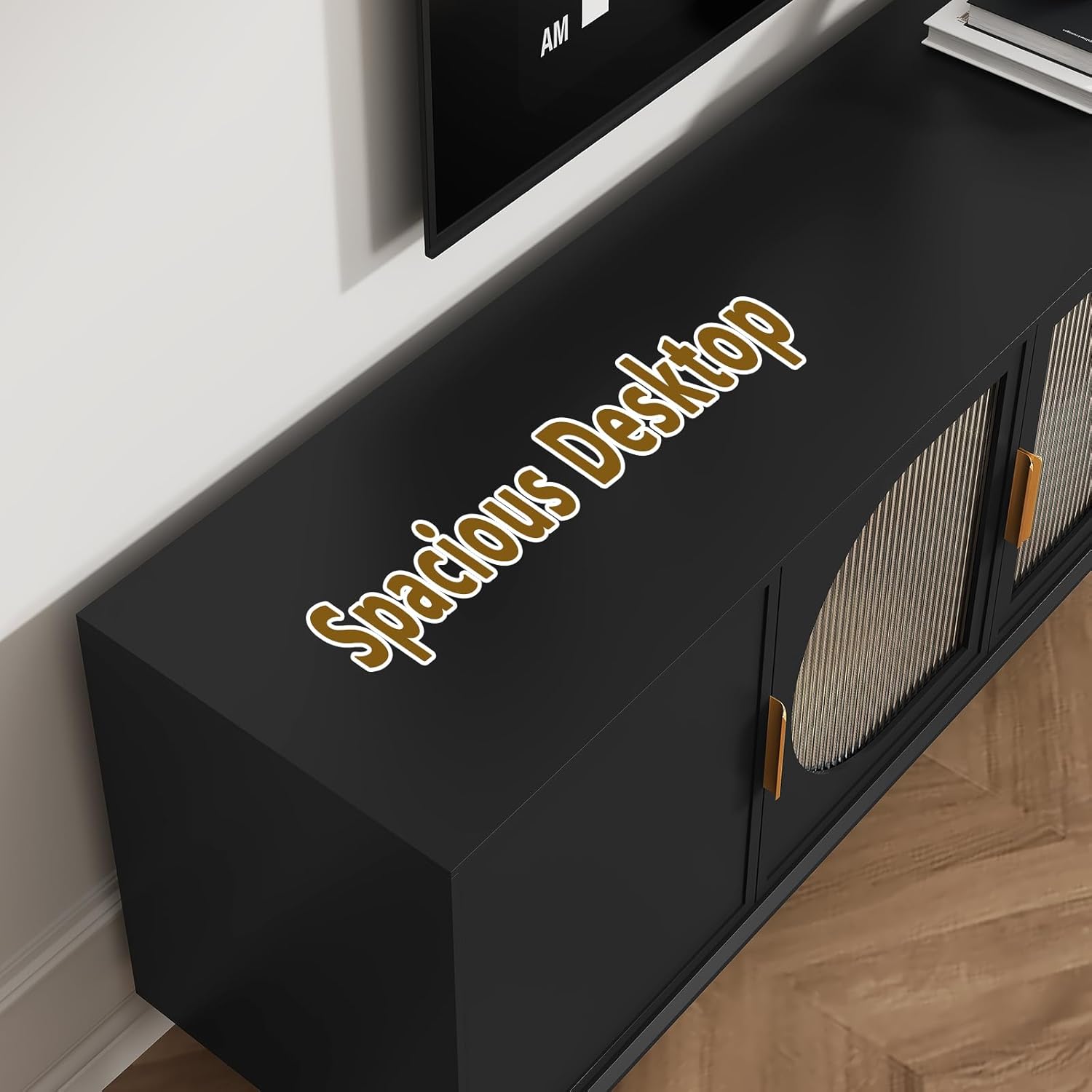 66" TV Stand for 75 Inch TV, Minimalist Media Console with Adjustable Shelves, Modern Entertainment Center with Storage for Living Room Bedroom, Black