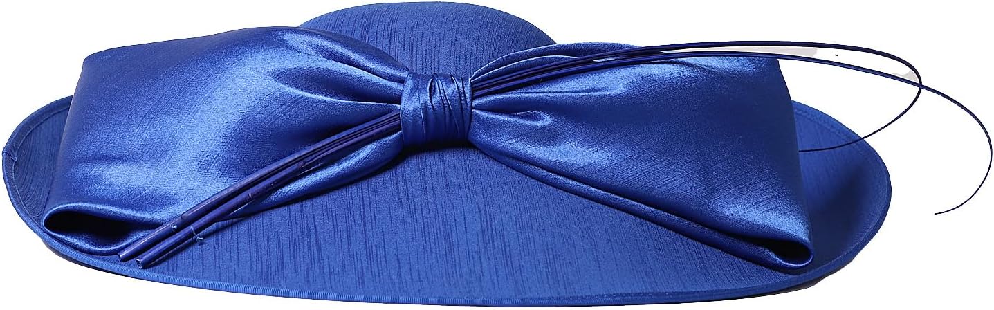 Big Wide Brim Fascinator Hats for Women Ladies Kentucky Tea Party Dress Flat Top Fedoras Hat with Bow Feather - Image 5