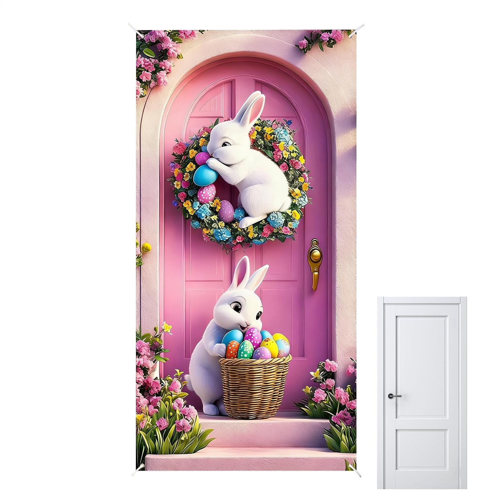 Cartel de Puerta de Pascua de Fondo Impermeable Bonito para Adorno de Entrada