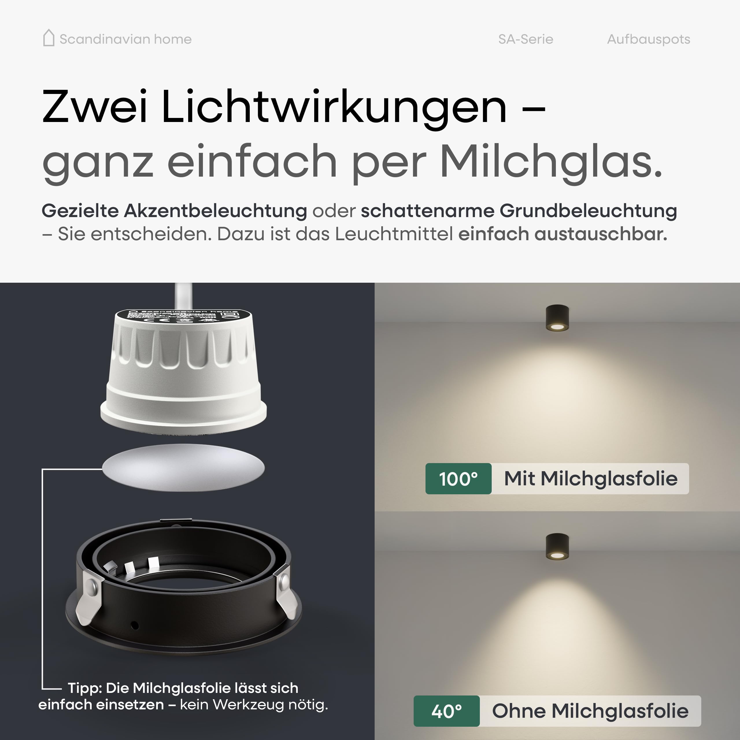 Scandinavian Home LED Aufbauspot 6er Set 230V Dimmbar Warmweiß 3000K 470lm CRI 90+ Deckenspots Aufputz Ø80x65mm Schwarz