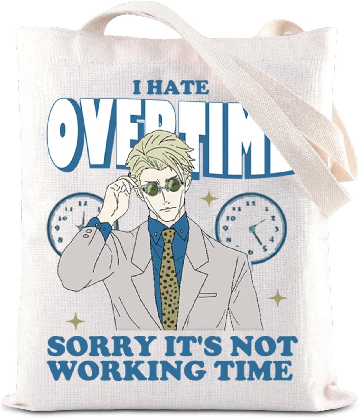 JJK Inspired Tote Bag I hate Overtime Anime Lover Gift Sorcerer Curse Fighter Japanese Anime Fan Shopping Bag