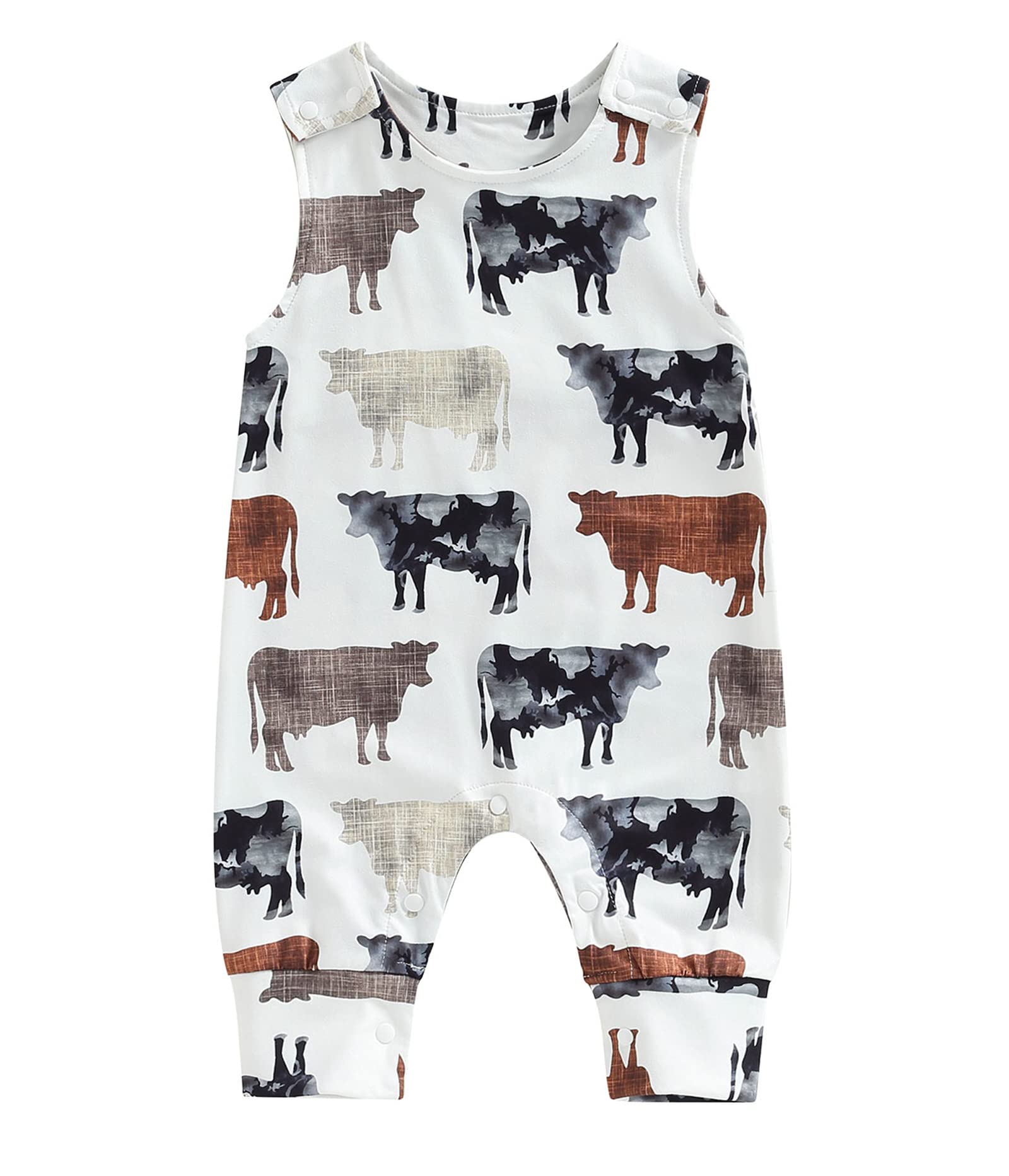 MAINESAKANewborn Baby Boy Girl Western Jumpsuit Sleeveless Crewneck Cow Print One-Piece Romper Summer Romper Playsuit Outfit