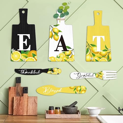 Qunclay 6 Pcs Lemon Wall Decor for Kitchen Eat Sign Accessories, Classic