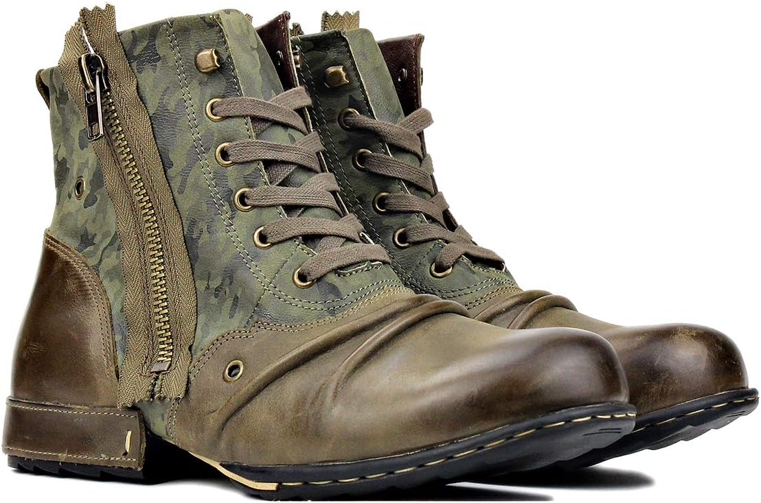 OSSTONE Moto Boots for Men Fashion Zipper-up Leather Chukka Boots Casual Shoes OS-5008-8-US - Image 7