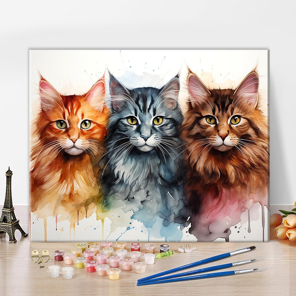 TUMOVO Paint by Number for Adults Beginners, Cute Cat Paint by Numbers for Kids Ages 8-12, Orange Blue Brown Cat DIY Oil Painting Acrylic Paints for Home Decor Children's Day Gift 16"x20"(Frameless)