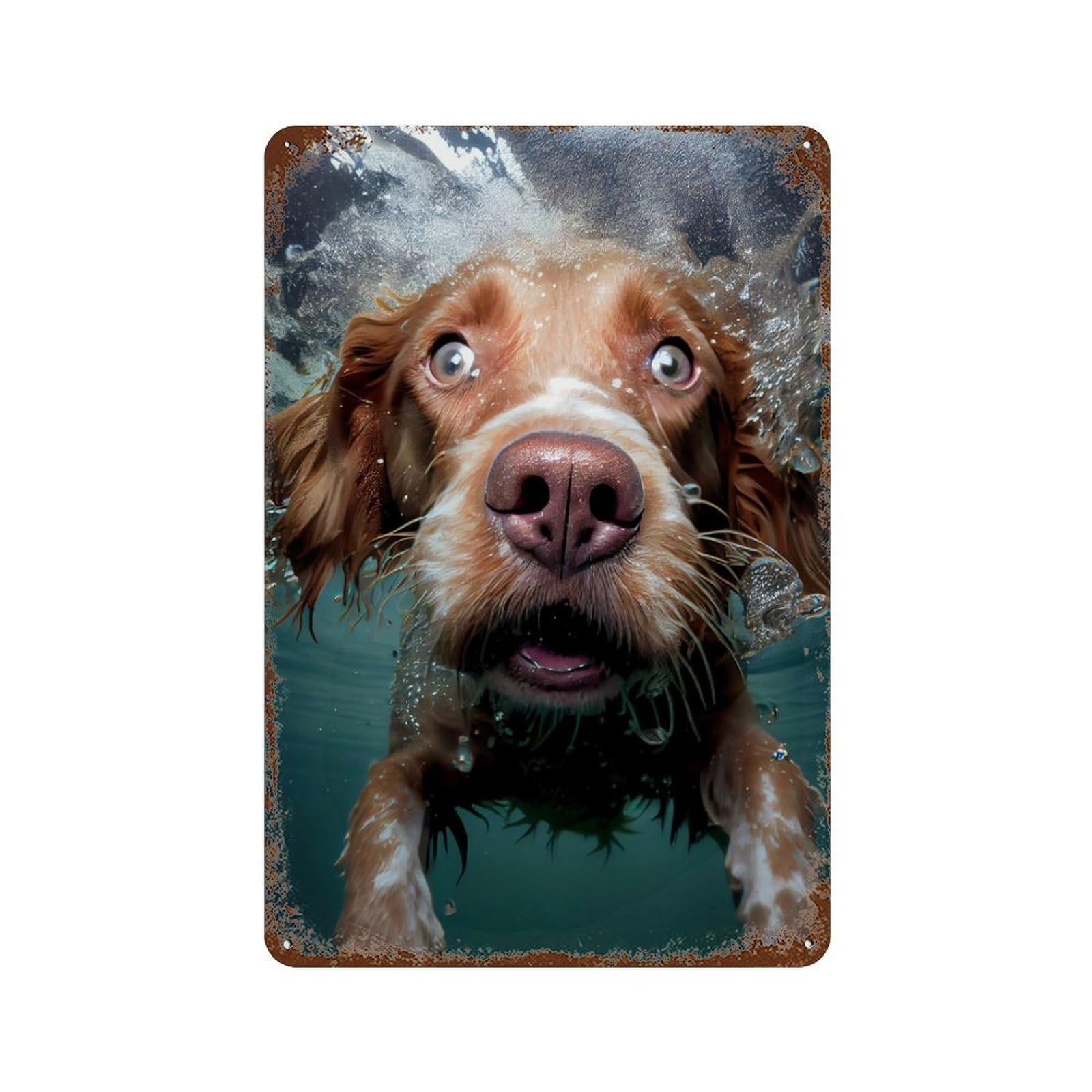 Underwater Dog Decorative Tin Sign 11.8"x7.9", Vintage Wall Decor for Garage, Pub Or Kitchen
