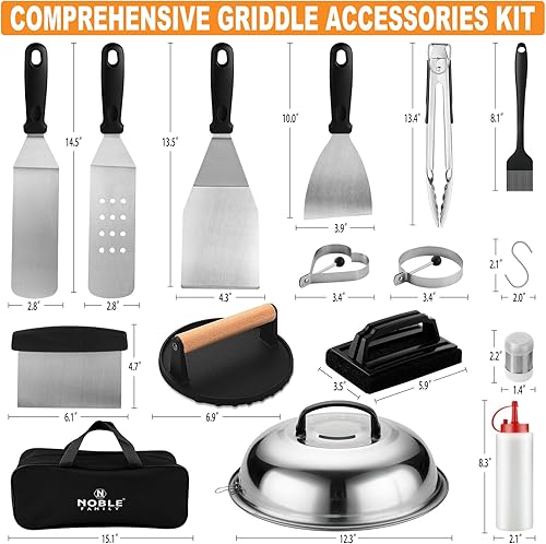 Miniatura 2 de Kit de 27 accesorios para parrilla, juego de accesorios de parrilla superior plana para camping, juego de espátula profesional con cúpula de fusión,