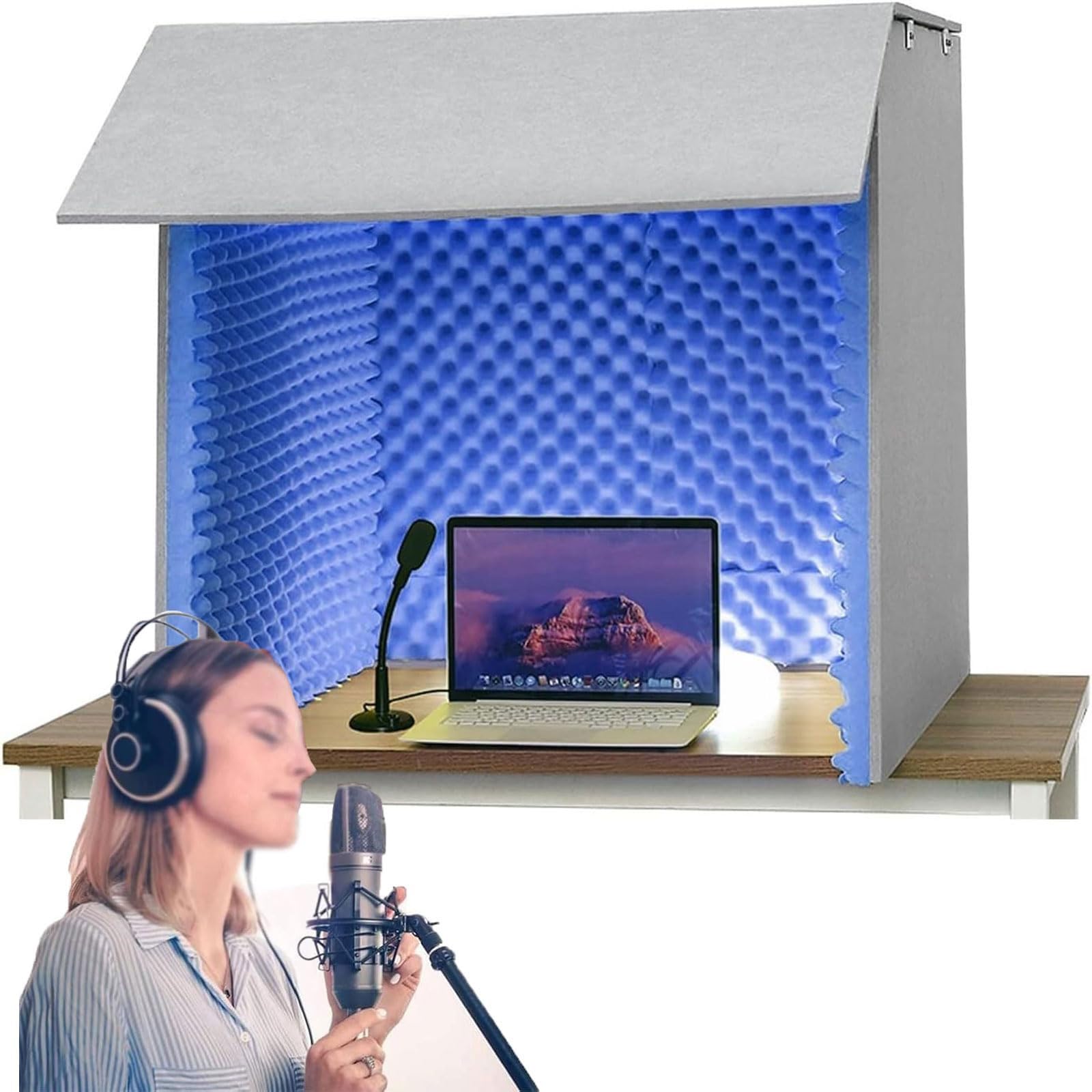 Schalldichte Aufnahmekabine, faltbarer gesangsabsorbierender Schild mit hochdichtem Schaumstoff, tragbare Mikrofonisolierung für Podcasting und Voiceover