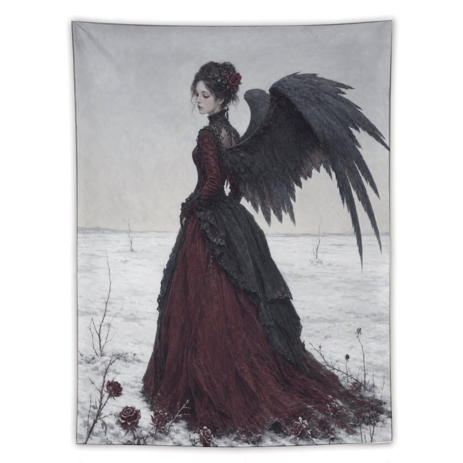 W7C8U2X3 Gothic Winged Woman Wall Tapestry, Fantasy Illustration Style