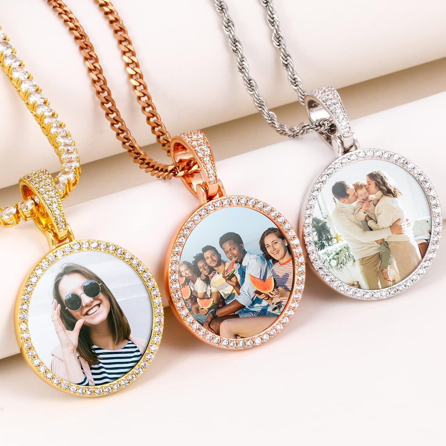 TUHE Custom Picture Necklace Personalized Photo Pendant Gold Silver Memory Customized Picture Chains For Men Women Hip Hop Iced Out Engraved Name Necklaces Medallion Rip Chain