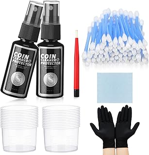 Coin Cleaner and Protector Kit Include Solution Fiberglass Pencil Cleaning Cloth Rubber Gloves Cotton Swab Measuring Cup Collectors Coin Cleaner Supplies for Cleaning Gold Silver Vintage Coins