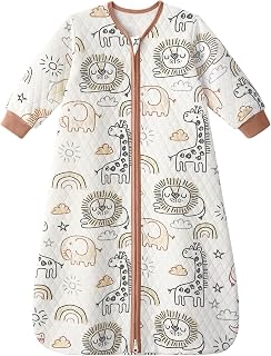 Yoofoss Baby Sleep Sack 12-18 Months 1.0 Tog Long Sleeve Sleep Sack Organic Cotton Wearable Blanket for Toddlers 2-Way Zipper Quilted Sleeping Sacks(Large)