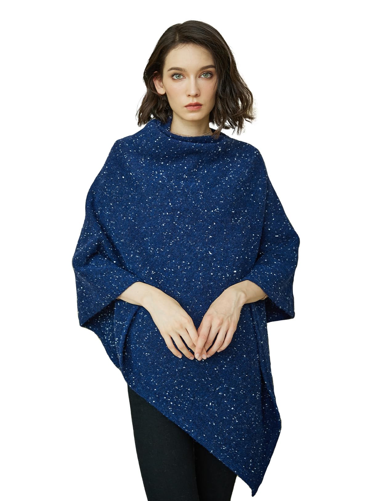 BEAUTELICATE Women Wool Poncho Knitted Tweed Wool Sweater Pullover Pile Collar Cape