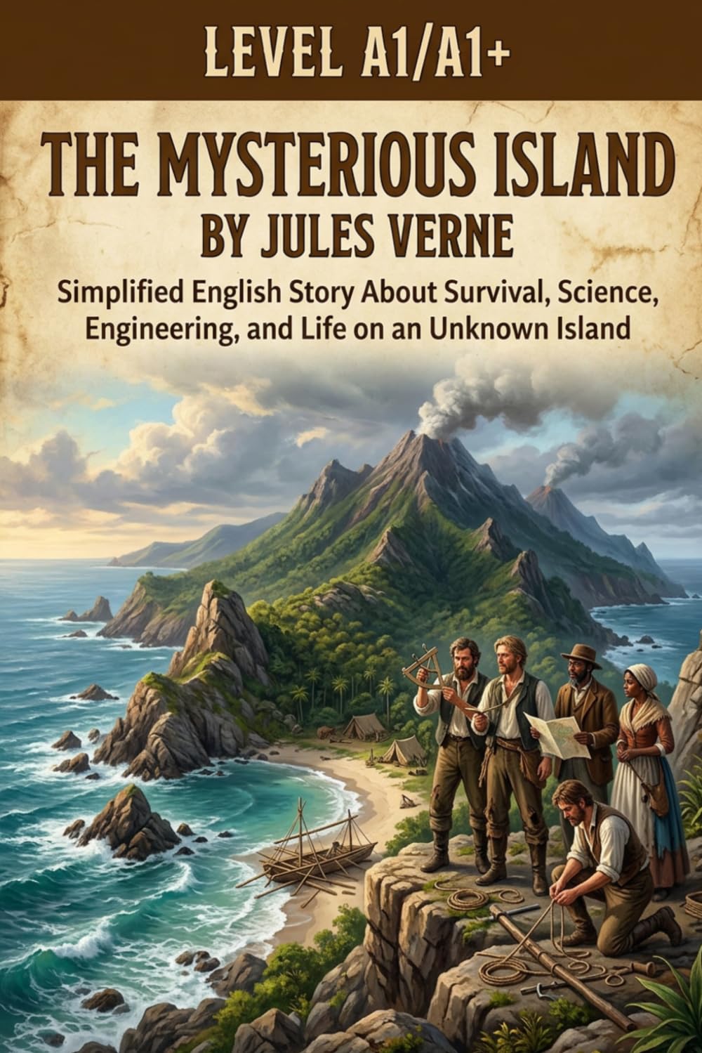 The Mysterious Island by Jules Verne (Level A1/A1+): Simplified English Story About Survival, Science, Engineering, and Life on an Unknown Island
