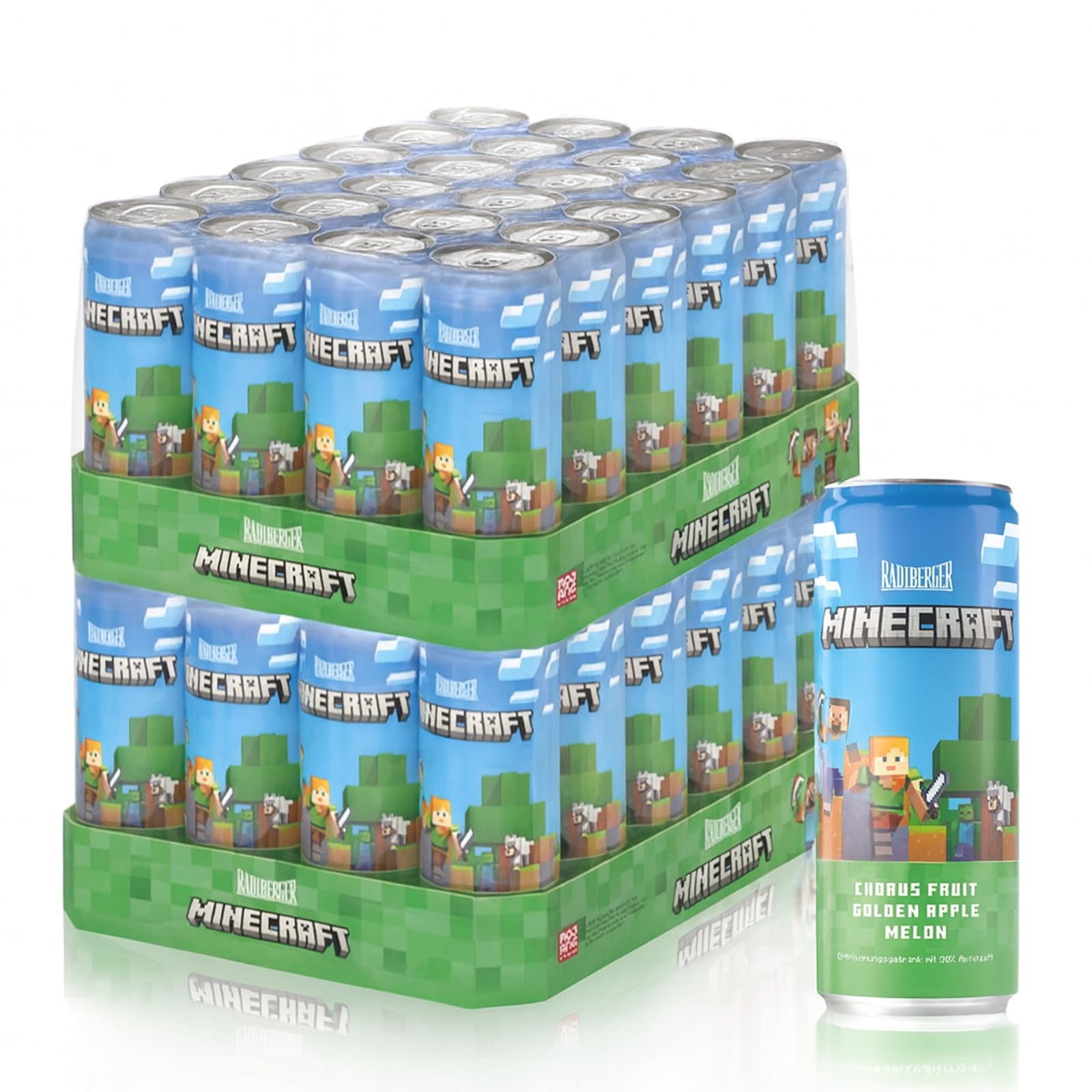 Minecraft Drink 0,33L Dose | mit 30% Apfelsaft | Geschmack Chorus Fruit, Golden Apple & Melon | Kult Getränk für Gamer, Kinder & Fans | +12€ PFANDDOSE (48 x 0,33l Dosen)