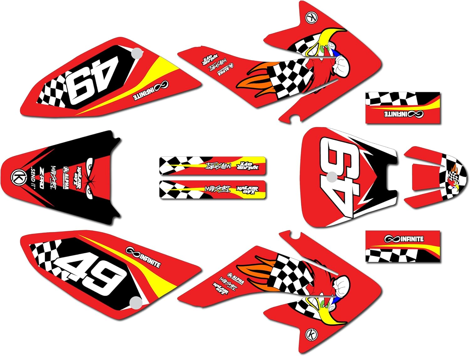 Graphics Kit for Honda CRF 70 (2004-2019) Pecker Series Red 09 Mil - Dirt bike Custom Racing Graphics Decals Stickers Kit, no-plastics