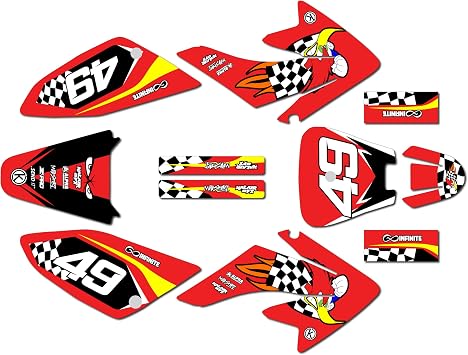 Graphics Kit for Honda CRF70 All Years Pecker Series Red 9 Mil - Easy Go - Dirt Pit Bike Motorcycle Stickers, Dirtbike Racing Automotive Decal Motocross Accessories no-Plastics