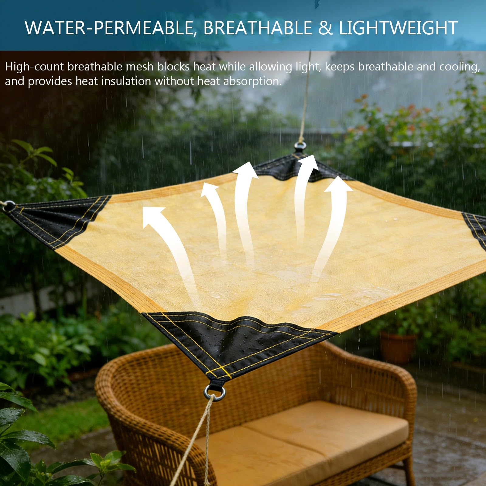 Generico Tenda Parasole, Protezione UV al 90%, Tessuto Traspirante con Occhielli e Corda, Tenda da Giardino per Esterni, Cortile, terrazza, Prato, Patio, Piscina, Beige, 4x6 m