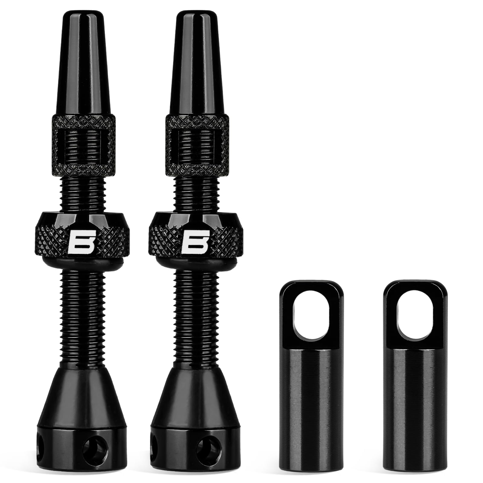 BWSHLF Tubeless Presta Valve Stem Kit - Universal Fit for MTB & Road Bikes, Super Light Aluminium, 8mm Diameter, Black, 2 Pack with Valve Core Remover & Caps