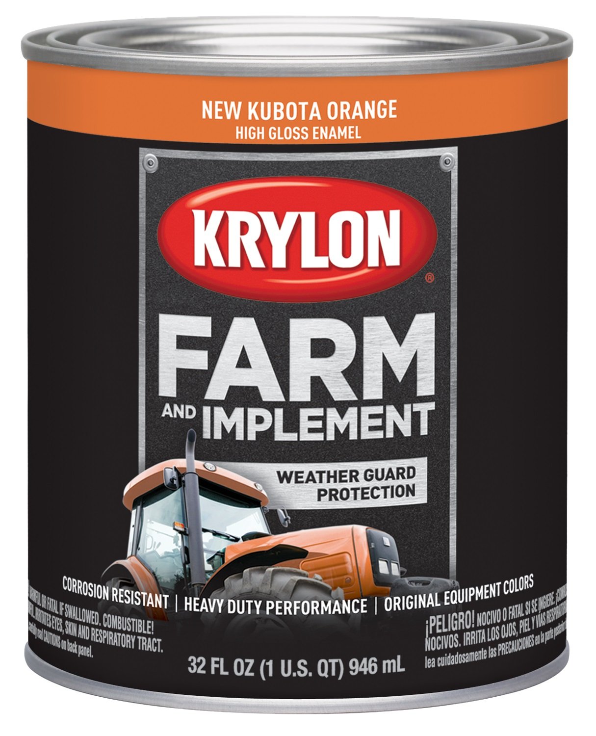 Krylon Farm &amp; Implement Brush On-Paint, High Gloss, New Kubota Orange, 1 Quart