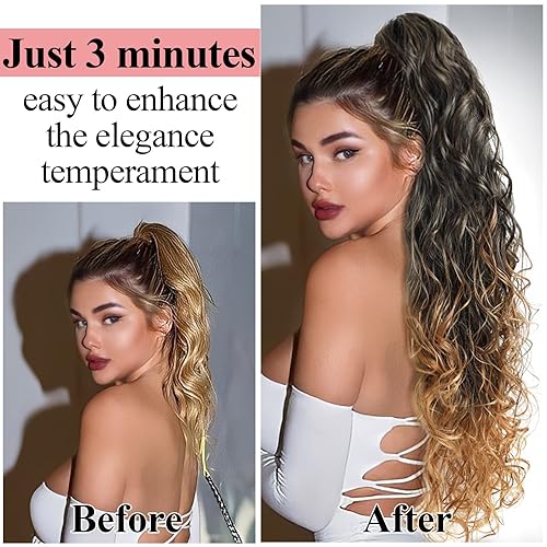 Miniatura 6 de Extensiones de cola de caballo rizadas y sueltas con cordón, para mujeres negras, extensiones de cabello grueso, largo, rizado, ondulado, con clip
