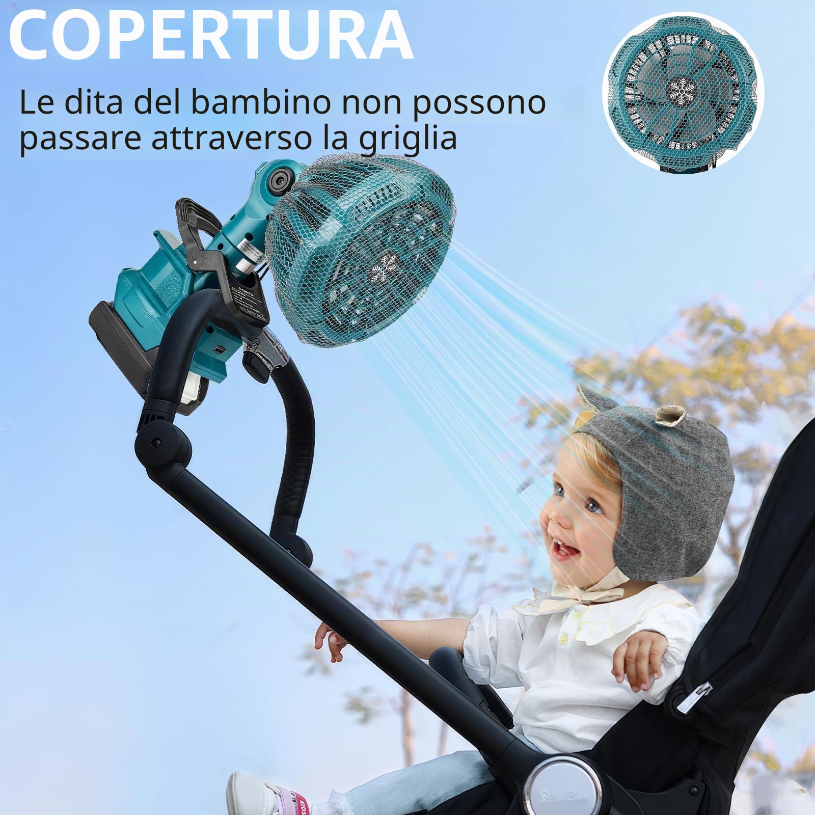 Per ventilatore a batteria Makita da 18 V, portatile con clip on ventilatore da tavolo a 3 velocità, porta USB per cantiere, passeggino, campeggio (senza batteria)