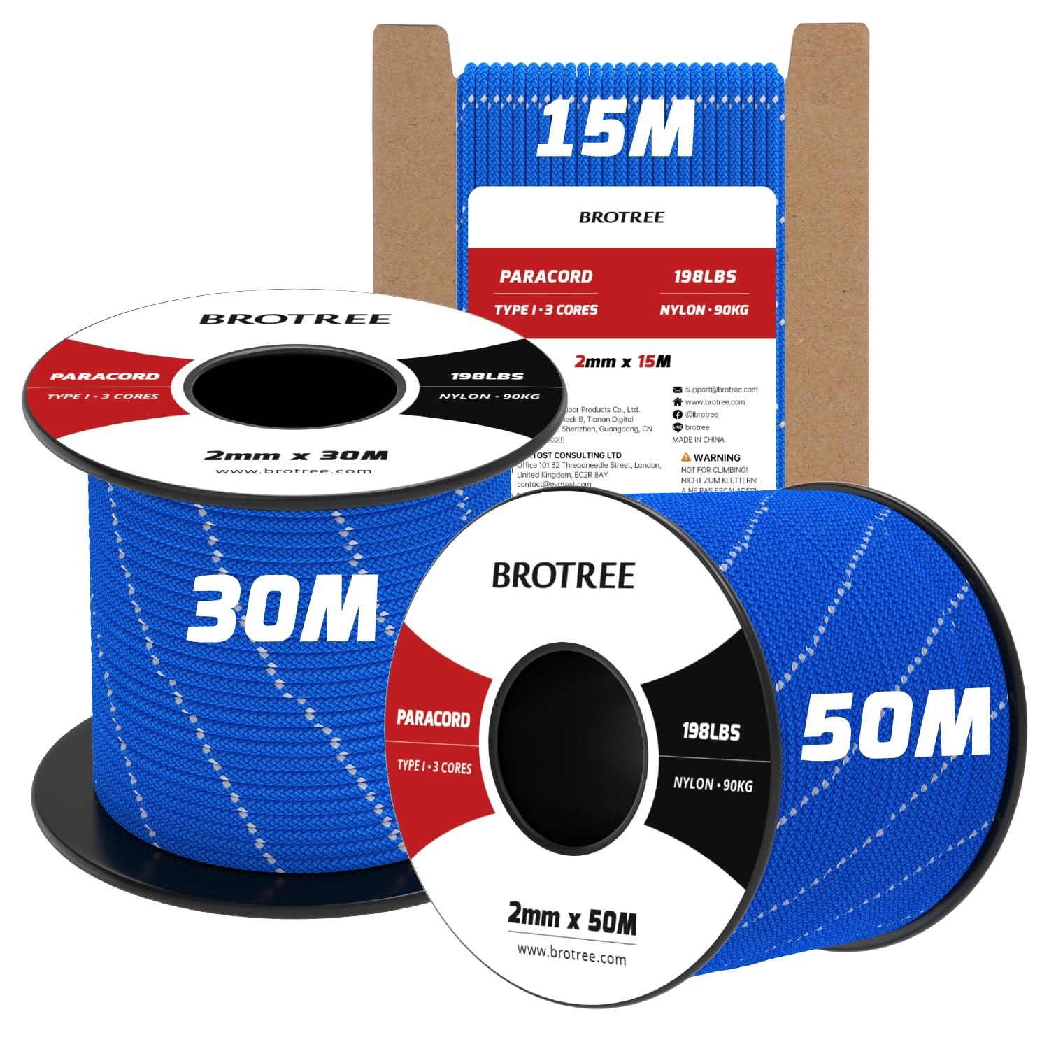 Brotree 2mm Paracord 3 Fili 50M 100% Nylon Corda da Paracadute per All'aperto, Artigianato, Fatto a Mano - 90kg Carico di Rottura (Riflettente Blu Scuro)
