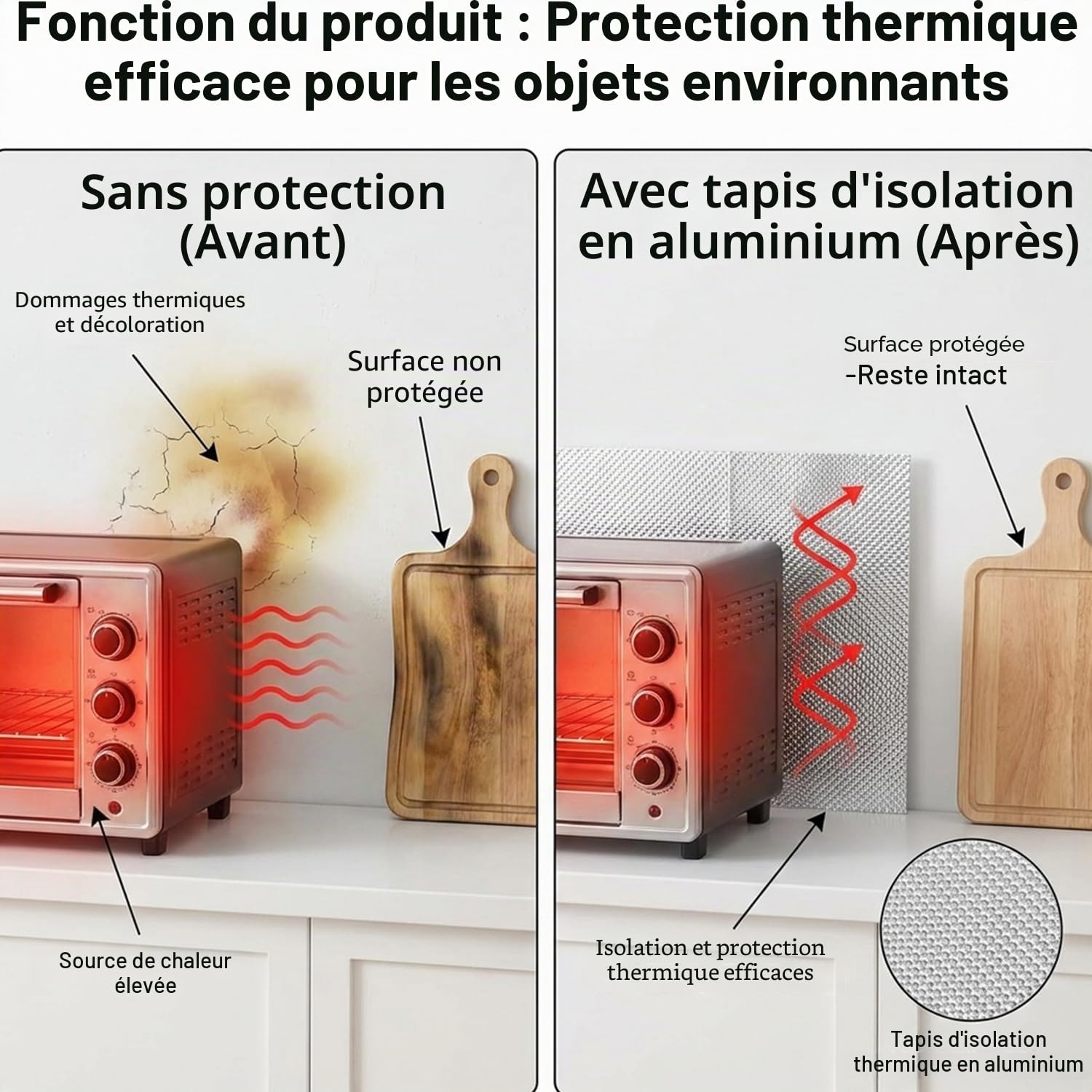 Protection thermique, plaque de protection thermique, tôle embossée de 100 cm x 40 cm, kit de réparation de protection thermique aluminisée pour véhicules, toits, fenêtres, tuyaux, etc