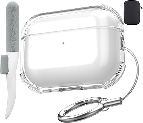 Maxjoy Funda transparente para Airpods Pro de 2 generación, funda para AirPods Pro 2 con kit de limpieza, funda protectora transparente de TPU suave