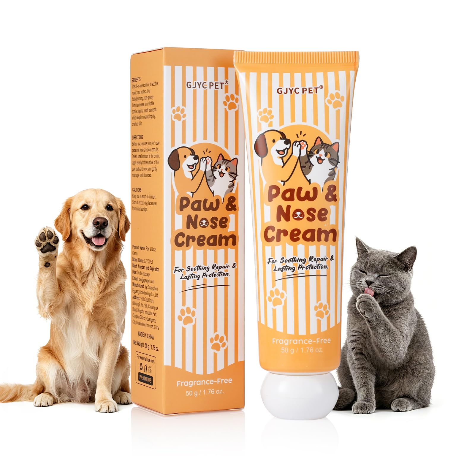 GJYC PET Dog Paw Balm & Nose Balm for Dogs and Cats, Fragrance-Free Paw Cream with Organic Shea Butter, Fast Absorbing & Non-Greasy for Dry, Cracked Paws, 50 g