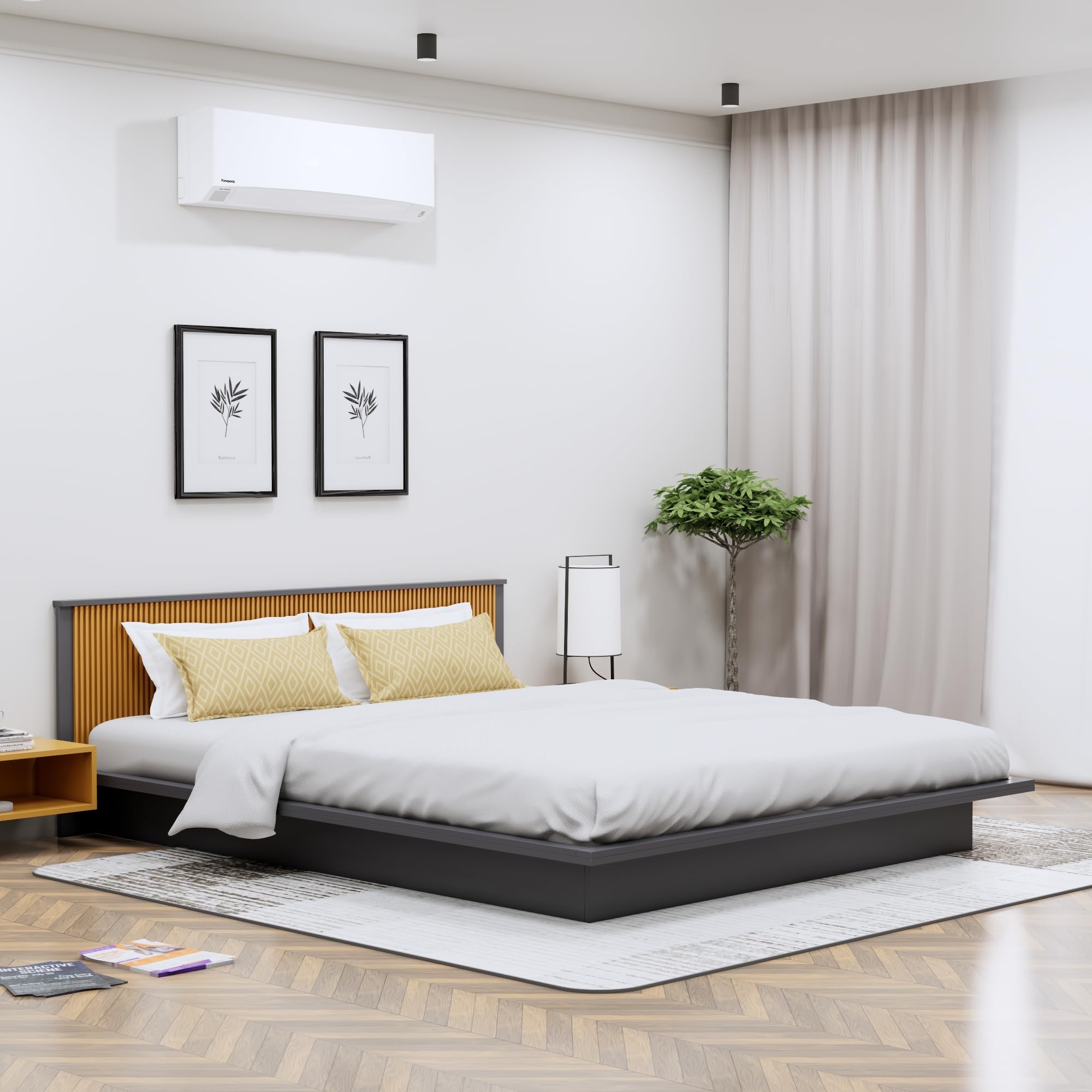 Bniture Modern Low Height King Size Bed Without Storage | Engineered Wood Platform Bed Headboard | Bed King Size Wooden Cot Double Bed for Bedroom 3 Year Warranty (Slate Grey & Giant Wood) discount deal