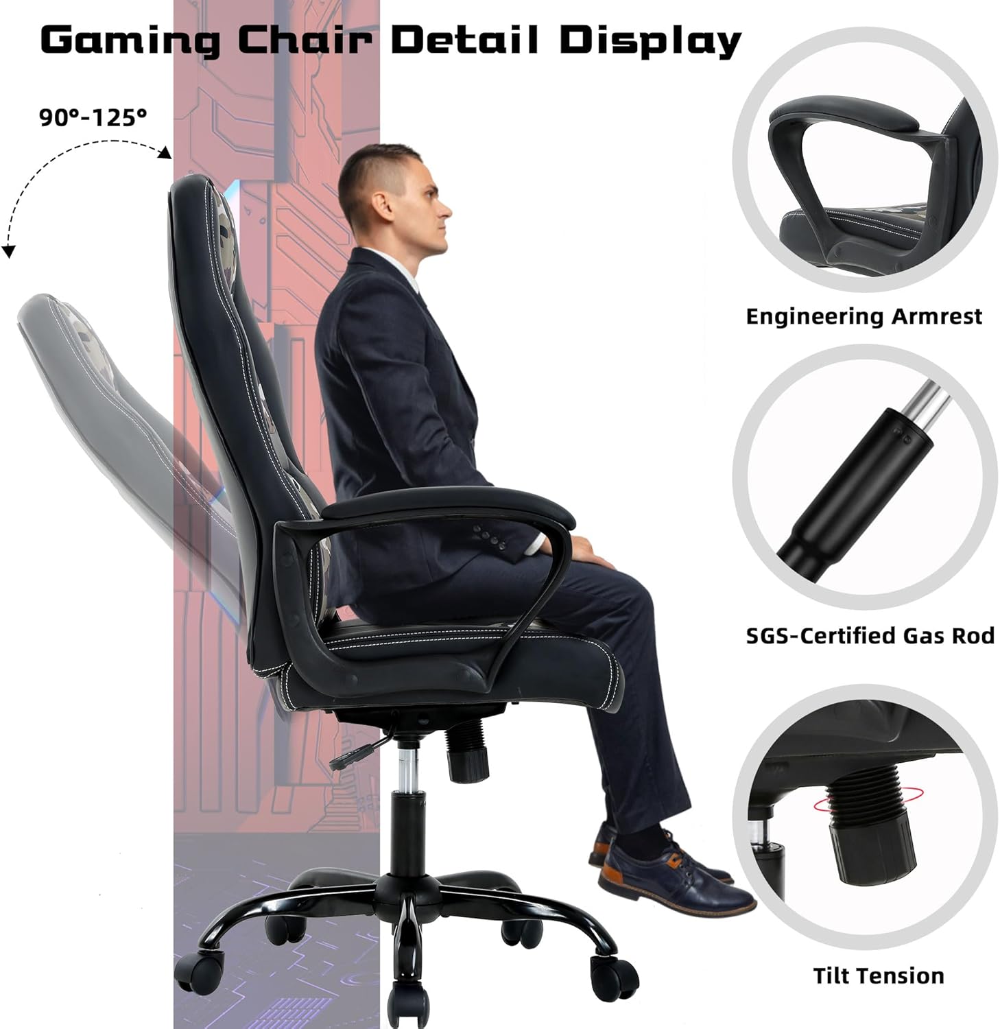 MKDLUFEI Video Game Chair,Ergonomic Office Chair Desk Chair and Lumbar Support, PU Leather Recliner with Headrest,Height Adjustable Computer Chair for Adults