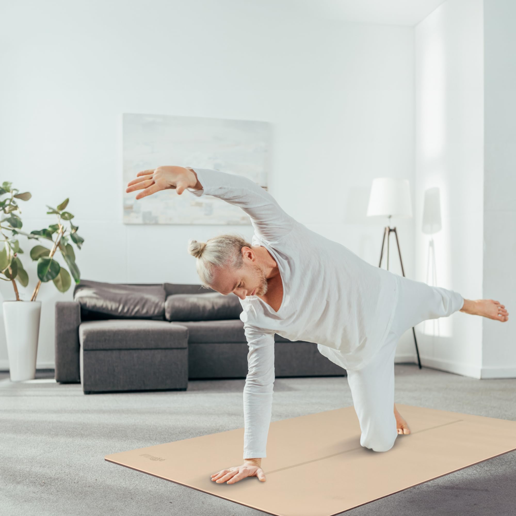Gogokiwi Tappetino da yoga extra largo per uomini e donne (182 cm di lunghezza x 91 cm di larghezza x 0,6 cm di spessore) antiscivolo, con segni di allineamento, per yoga, pilates, allenamento