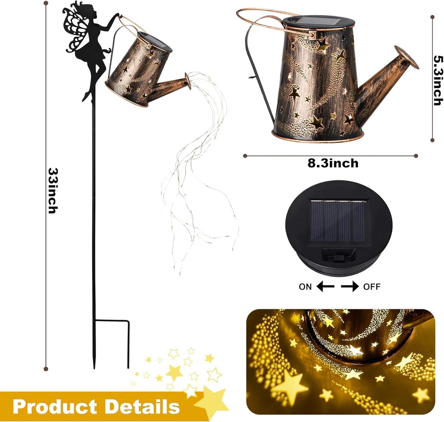 BomKra Solar Watering Can Light Outdoor Garden, Solar Fairy Watering Can Lights, LED Metal Garden Light Waterproof - Image 3
