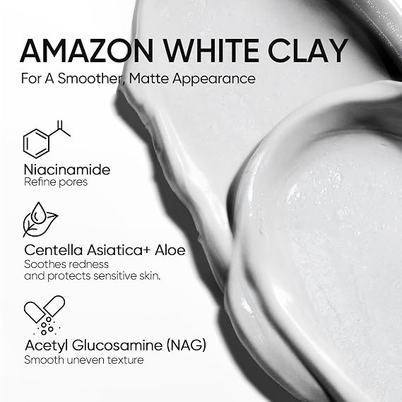 SKINTIFIC Amazonian White Clay Purifying Stick, Deep Clean Pores Mud Mask with Volcanic Soil, Pore Minimizer, Gentle Exfoliating, Refines Pores, Smoothing Skin, Non-Drying, Skincare Facial Mask