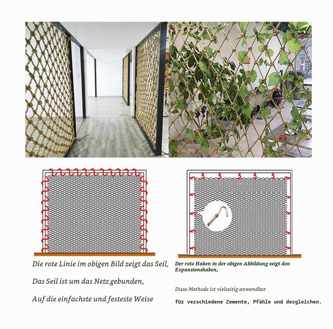Sicherheitsnetz für Kindergeländer im Freien, Hanfseilzaunnetz, Gartendekorationsnetz, Kindertreppenhaus-Balkonsicherheitsnetz, Stellwand, Deckennetz, Kinderspielplatz Übungskletternetz