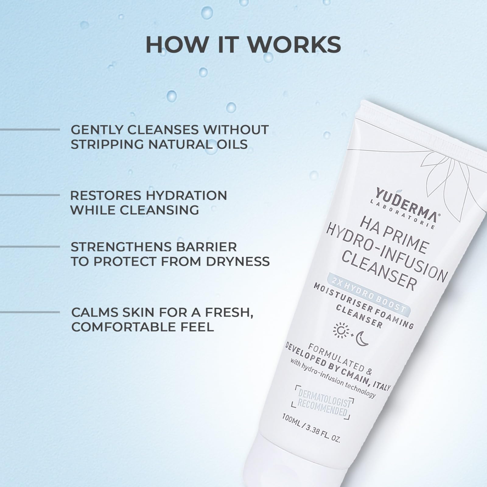Yuderma HA Prime Hydro-Infusion Cleasner With 2X Hydro Boost Moisturiser Foaming Cleanser, 100 Ml 1