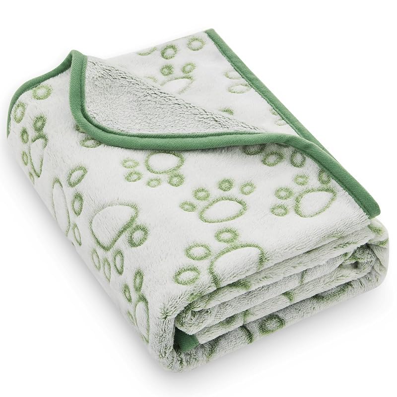 Manta para cama de gatos e cães em fleece com estampa de patinhas Stuffed Verde M — 81,28 x 101,6 cm