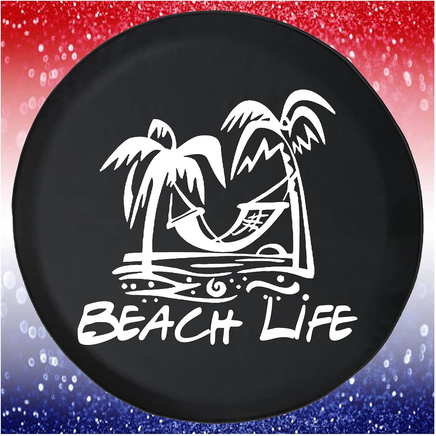 Tropical Island Beach Life Black Spare Tire Cover 35 Inch for Jeep Wrangler RV SUV Camper Trailer - Waterproof Dustproof UV Resistant