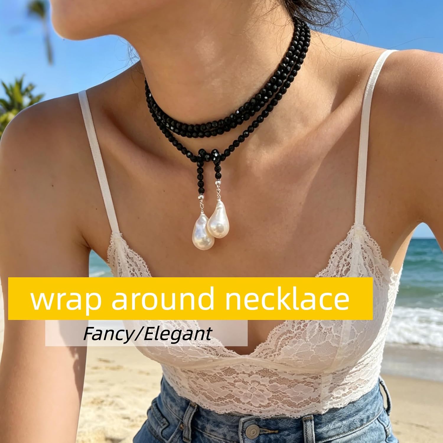 Crystal Beaded Lariat Necklace with Baroque Pearl Drops, Adjustable Y-Shaped Wrap Choker, Elegant Layered Chain Jewelry for Women Daily & Formal Wear