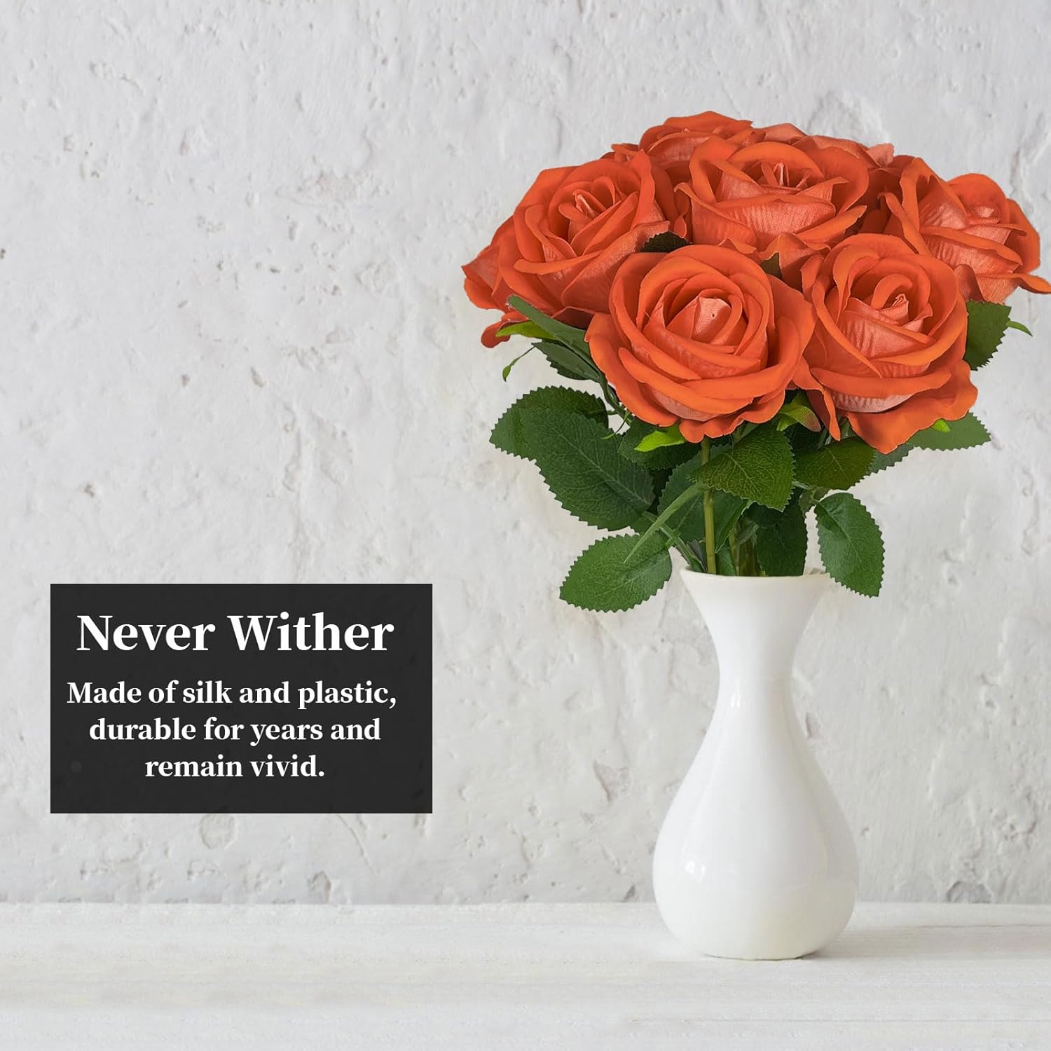 10 PCS Artificial Roses with Long Stems Silk Flowers Realistic Foam Flowers Fake Roses for Valentine's Day Autumn Fall Decor Halloween(Orange) - Image 6