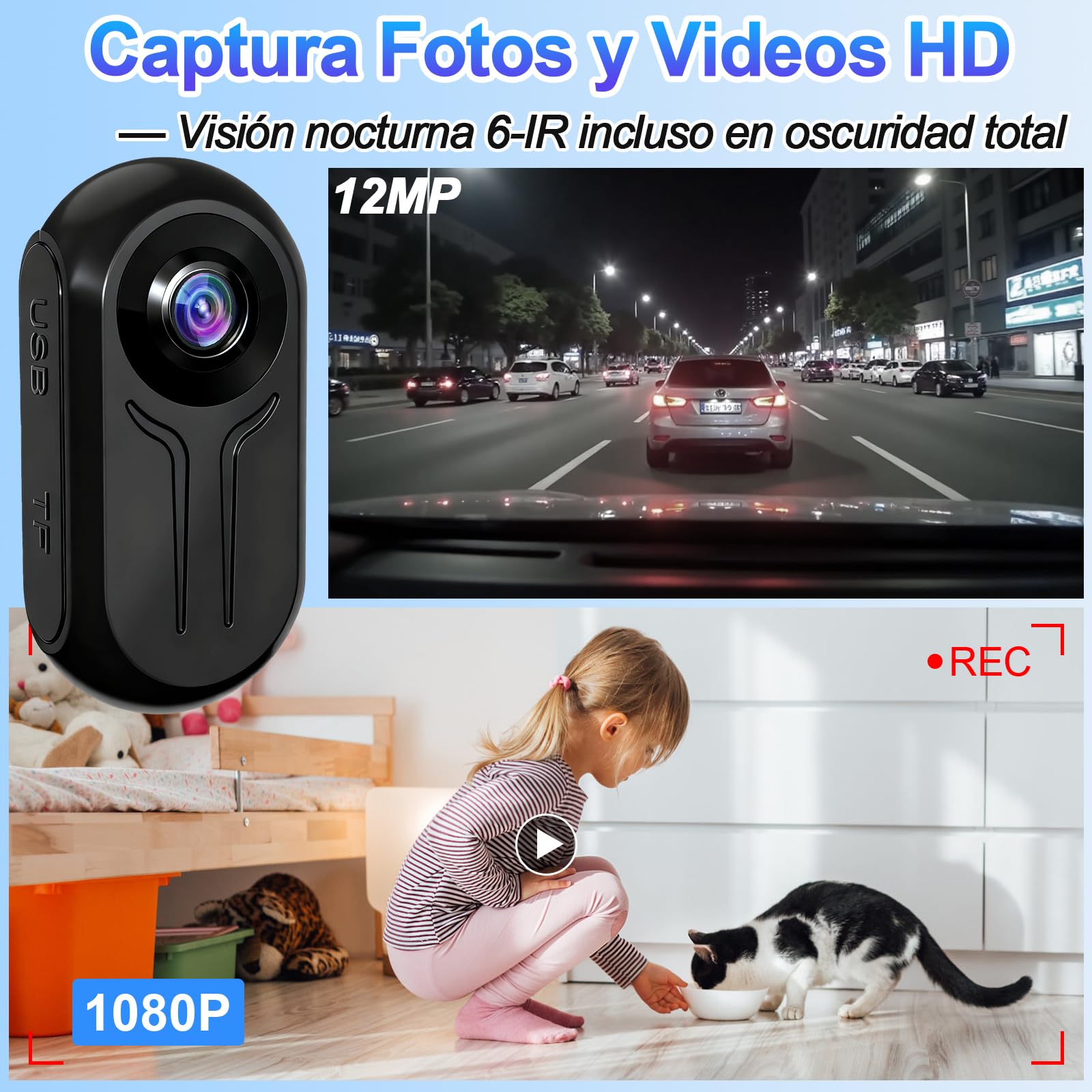 Mini Cámara Deportiva, 1080P HD Bodycam con 120° Gran Angular y Visión Nocturna Automática, 2,5 Horas de Grabación, Cámara Moto para Deporte y Outdoor