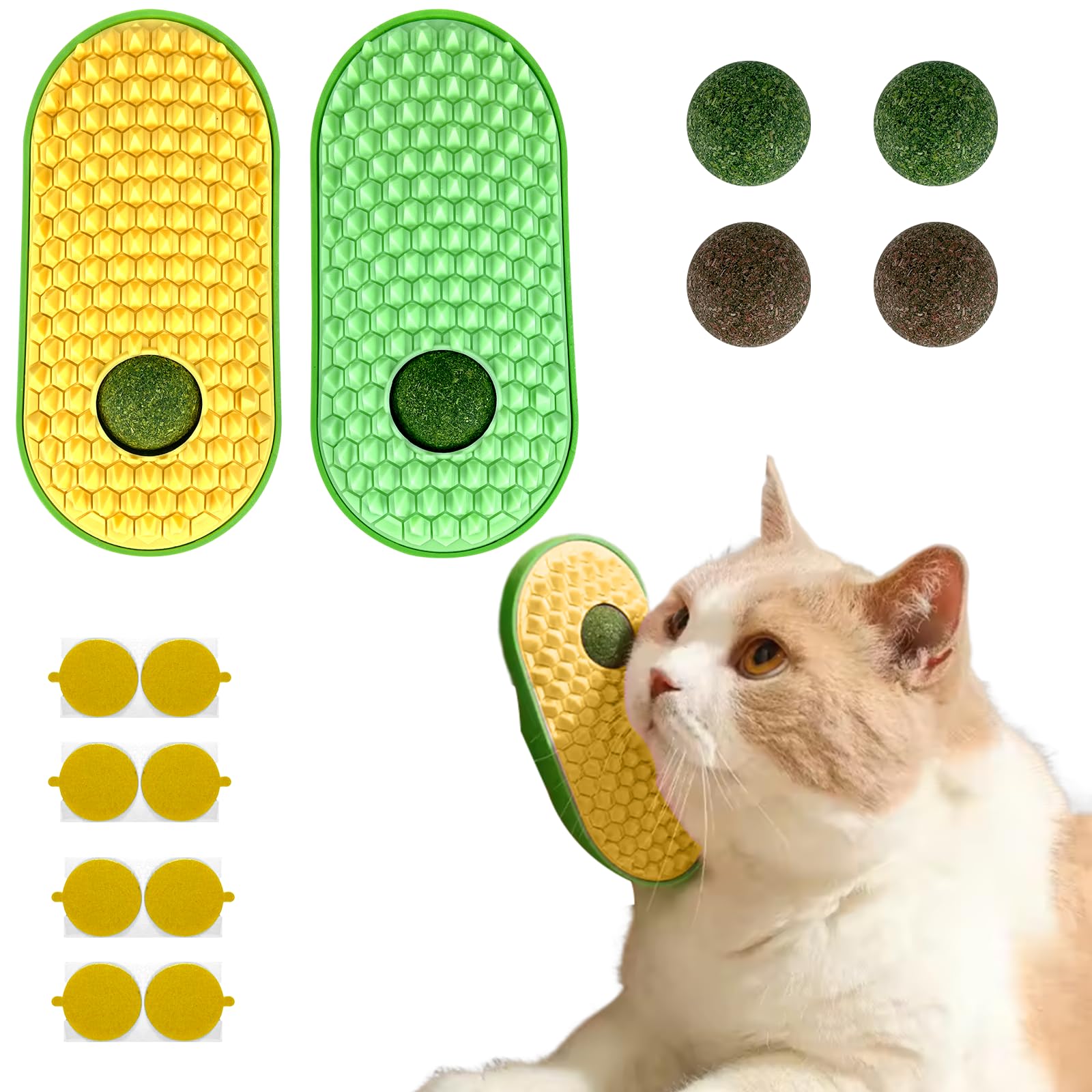 RZM 2 Pcs Catnip and Gall Fruit Ball Toys, Catnip Balls That Stick on Wall, Catnip Toys for Cats, Catnip Wall Balls for Cats Lick, Cat Self-Groomer and Face Scratcher for Indoor Cats, Cat Massage