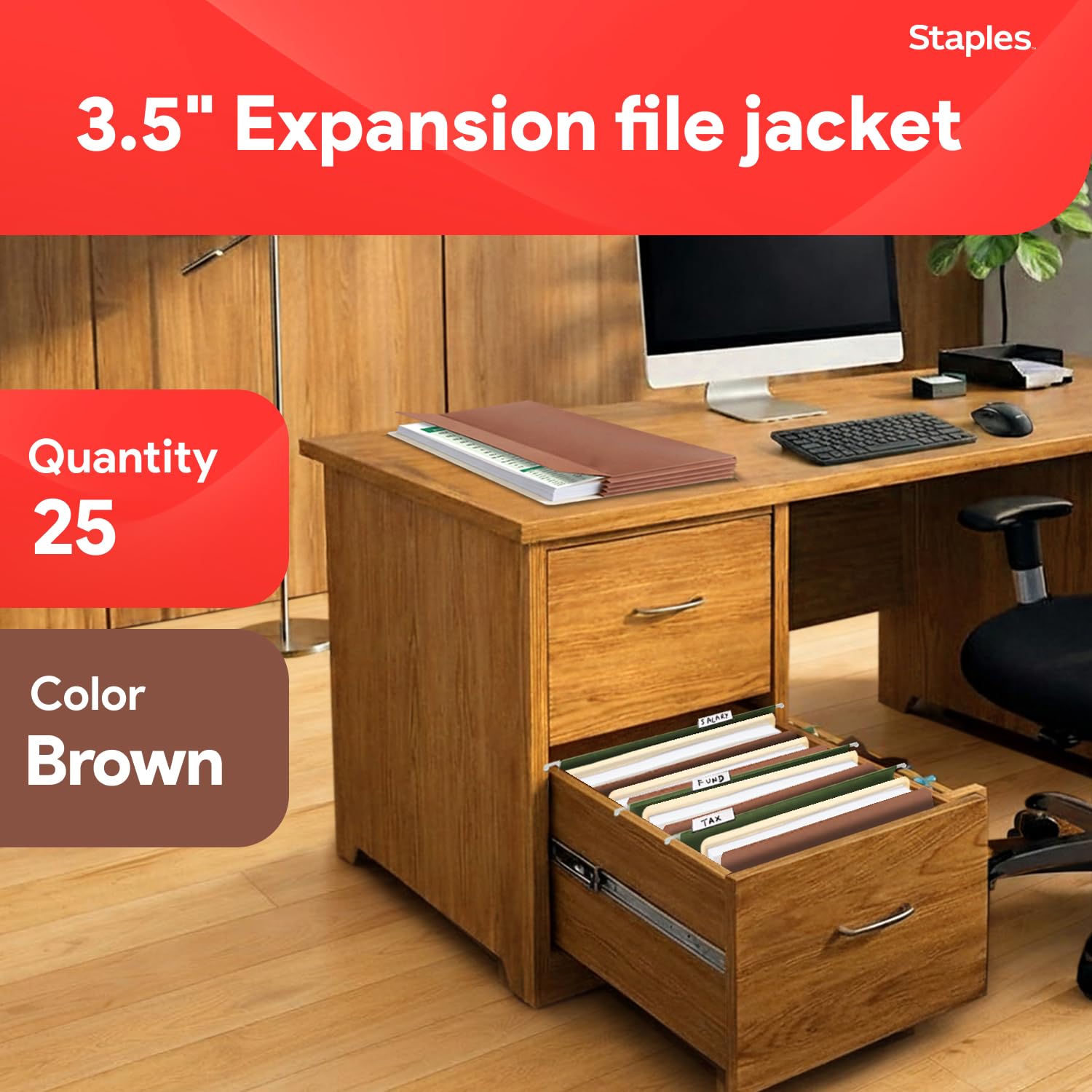 Condition photo showing New/Like New for staples reinforced expanding file pockets, legal size, 3.5?inch expansion, heavy?duty brown accordion folders – 25/pack