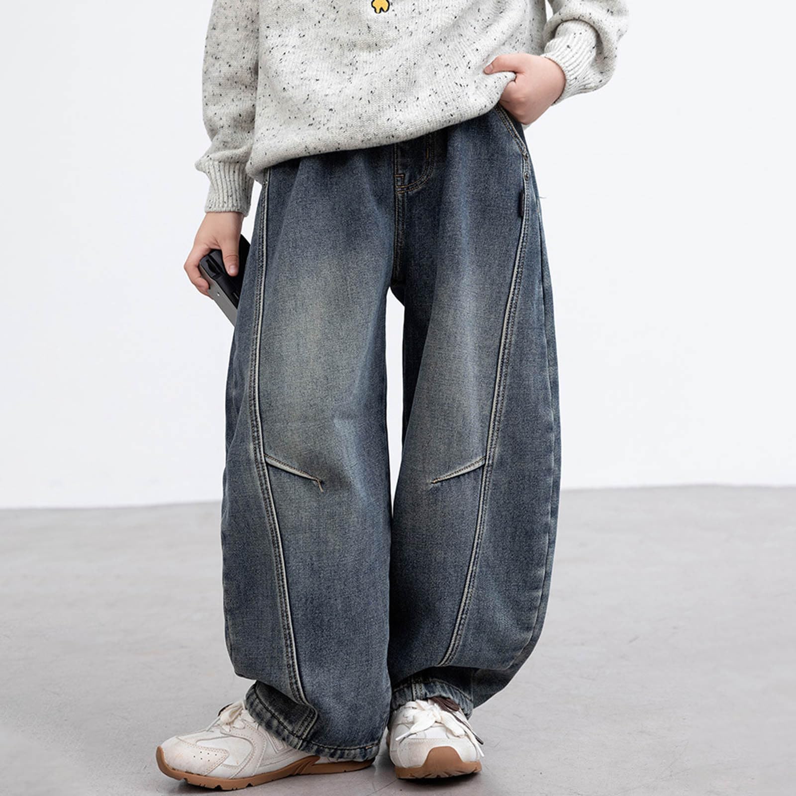 Generico Jeans Bambino-Jeans Invernali Foderati in Pile per Bambini e Adolescenti, Pantaloni Casual in Denim con Isolamento Caldo, Pantaloni Comodi e Resistenti per Abiti scolastici per Il Freddo