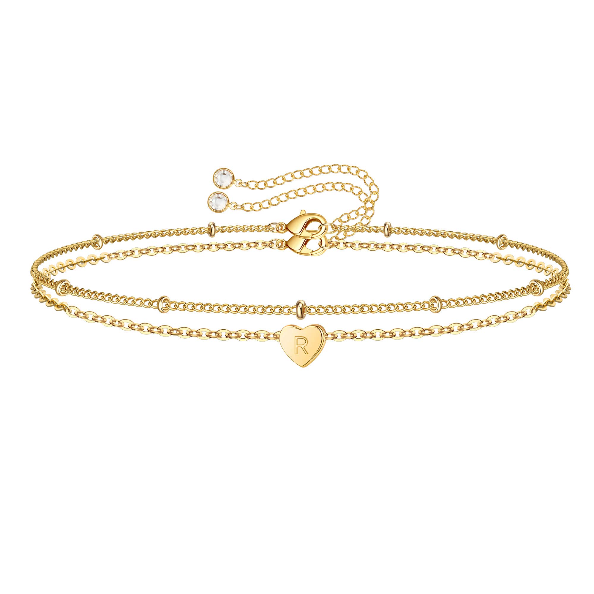 TINGN Gold Silber Herz Armband Damen, 14K Gold/Weißgold Vergoldet Buchstaben Armband Mädchen Herz Armbänder Schmuck Damen Jubiläum Geschenk Geburtstag Geschenke für Sie Frauen Freundin Mädchen