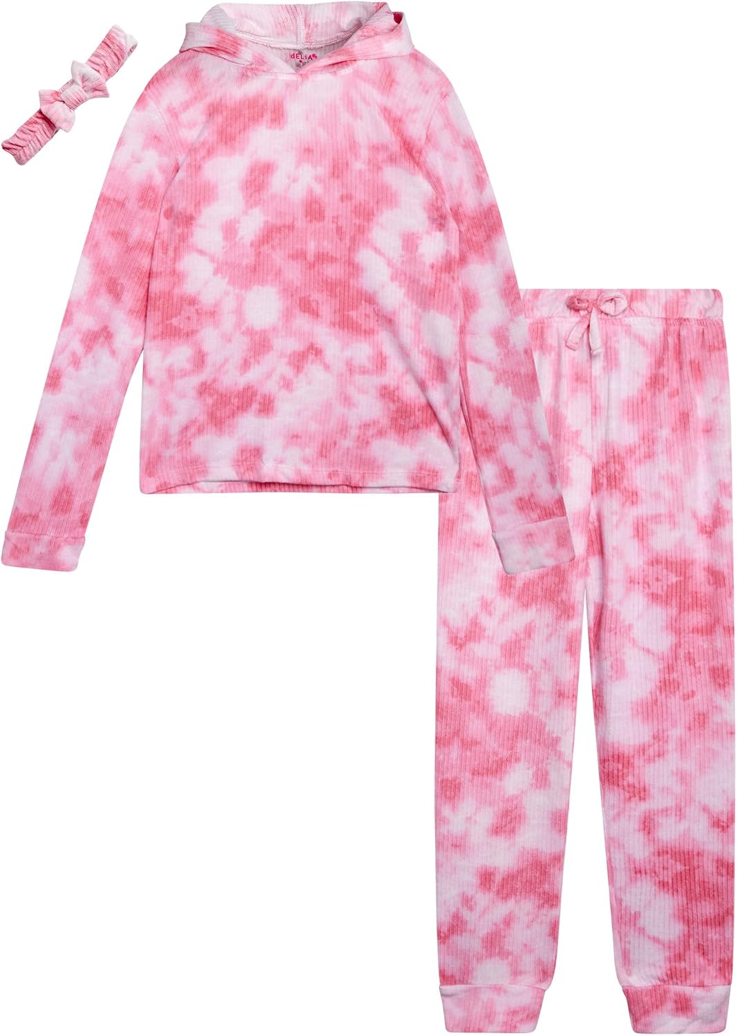 dELiA*s Girls' Sweatsuit Set - 3 Piece Soft Cozy Ribbed Pullover Hoodie and Jogger Pants with Matching Headband (Sizes: 4-16)