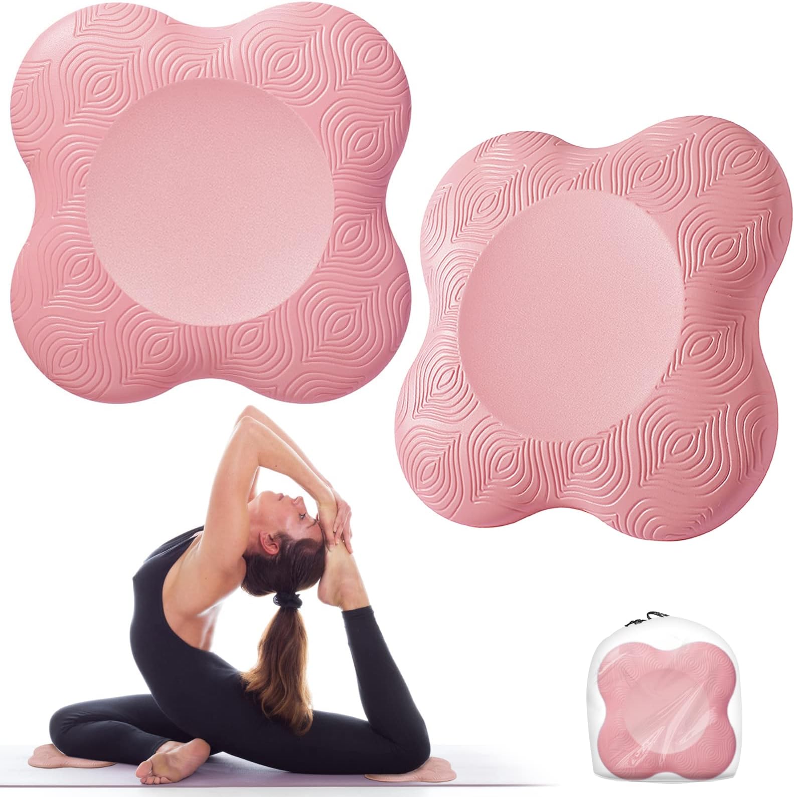 2PCS Yoga Knee Pad - Non-slip Mats for Kneeling Support, Comfortable & Lightweight Cushion for Hands, Wrists, and Elbows (Pink)