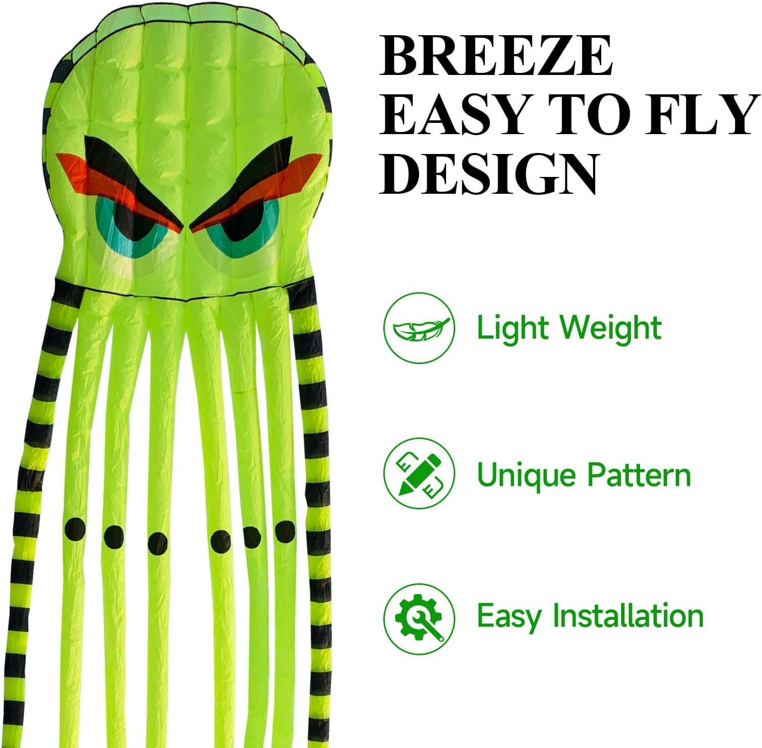 3D 26ft Ultra Large & Funs Octopus Foil Kite with 1000D Kite String, Beach Park Outdoor Fun Beach Trip Great Gift to Kids Build